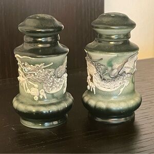Green Dragon Rare Salt Pepper Shaker Vintage Collectible Hand Painted